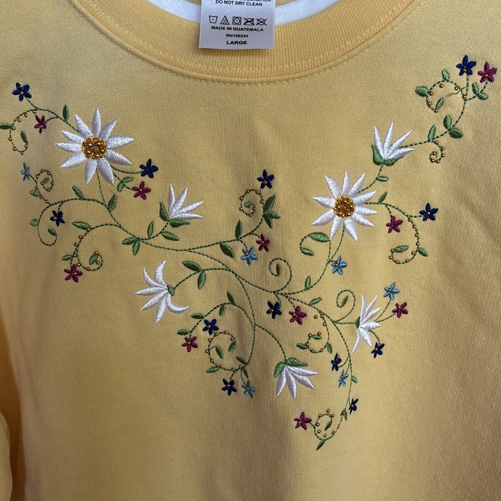 Yellow Floral Embroidered Sweatshirt by Country Store. L. - Picture 2 of 7